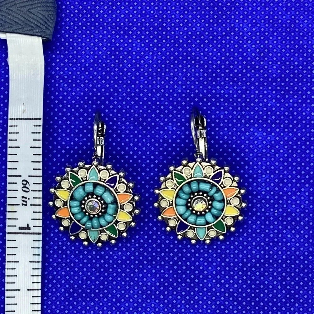 New geometric earrings fun blue bead flower earrings hook and clasp